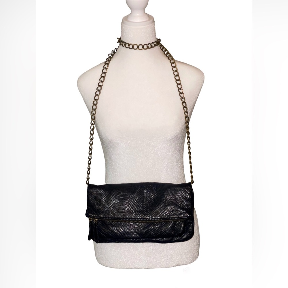 Deux Lux Black snakeskin design leather purse with chain strap